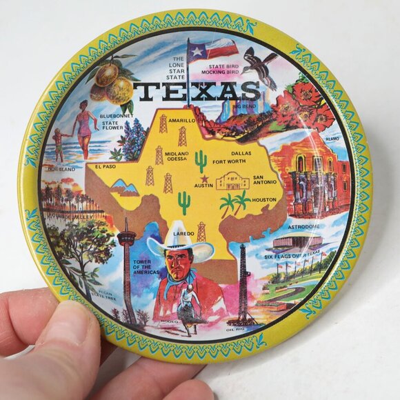 Vintage Ken Haag Texas Tin Metal Tray Trinket Dish Souvenir Retro Cowboy Alamo - Picture 6 of 7